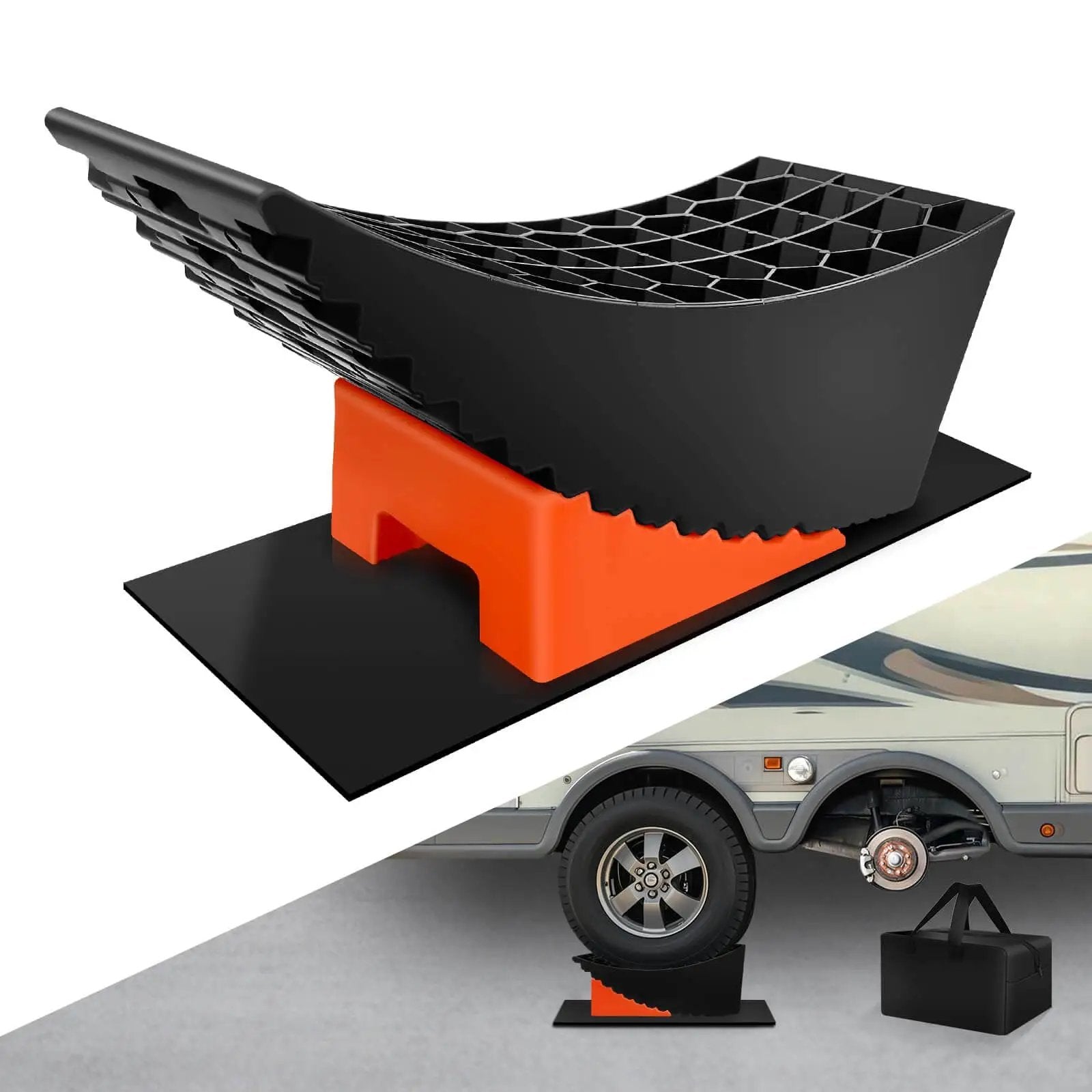 Tire Change Ramp For Trailers And Campers Lifts Up To 6.3 Inches No Jack Needed Anti Slip Ramp With Chocks Carry Bag Dual Axle