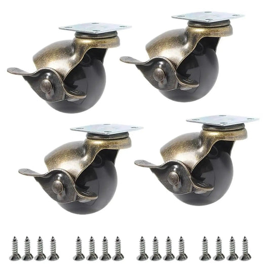 2 Inch Antique Brass Ball Casters With Brake Set Of 4 Heavy Duty Swivel Plate Casters for furniture, includes screws
