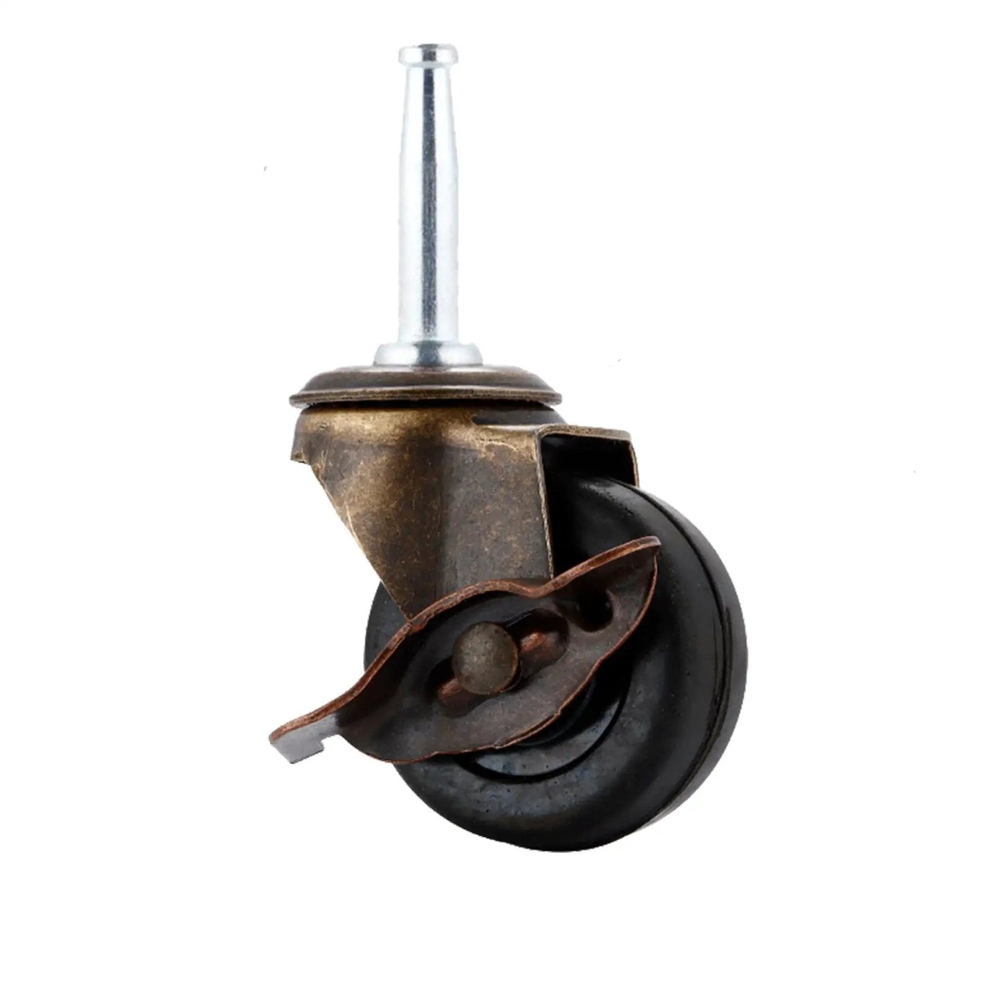 Antique Brass Casters Wheels Set 2 Inch With Brake Rubber Stem Casters For Vintage Furniture Replacement 5/16 By 1-1/2 Inch Stem