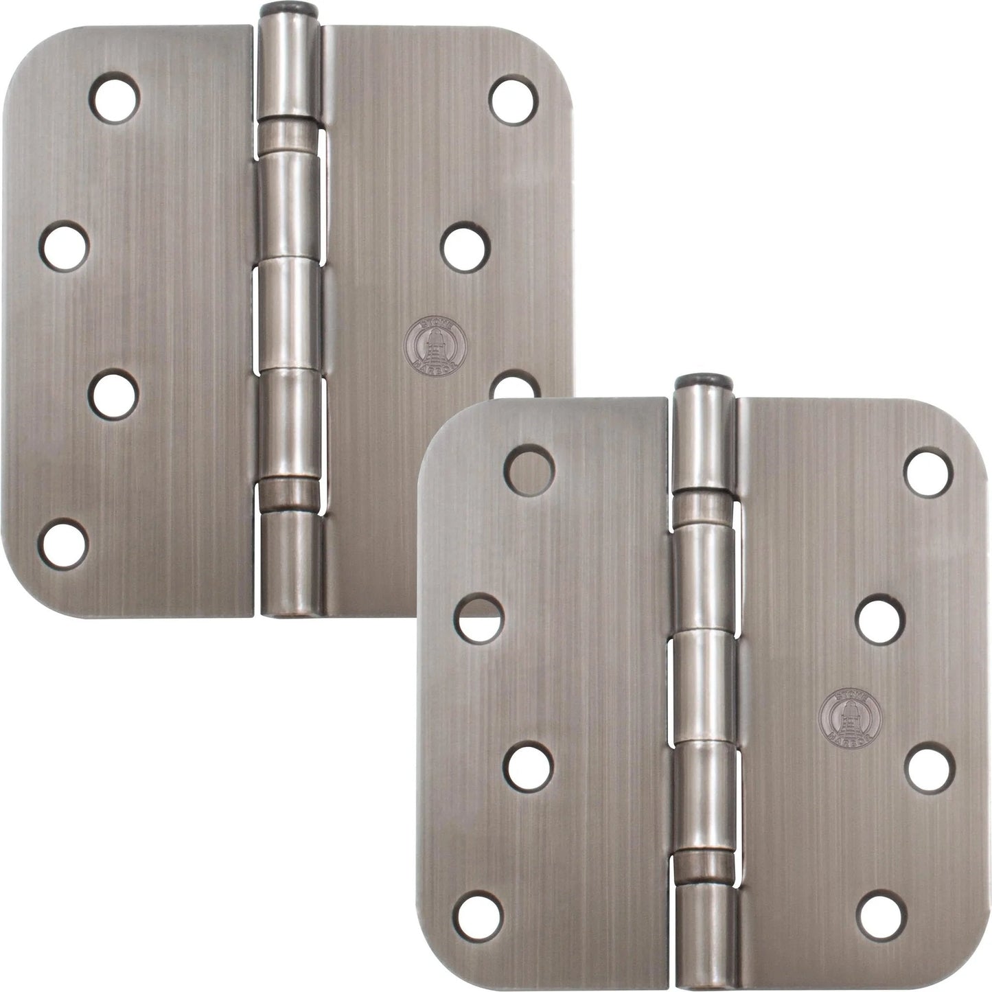 4 Inch Ball Bearing Door Hinges With Five Eighth Inch Radius Corners In Antique Nickel Finish Durable Steel Construction At 0.087 Inch Thick Provides Smooth Operation For Residential Interior Or Exterior Doors Pack