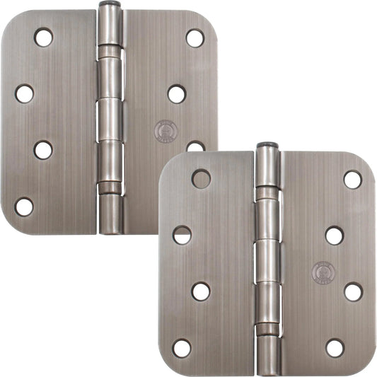 4 Inch Ball Bearing Door Hinges With Five Eighth Inch Radius Corners In Antique Nickel Finish Durable Steel Construction At 0.087 Inch Thick Provides Smooth Operation For Residential Interior Or Exterior Doors Pack
