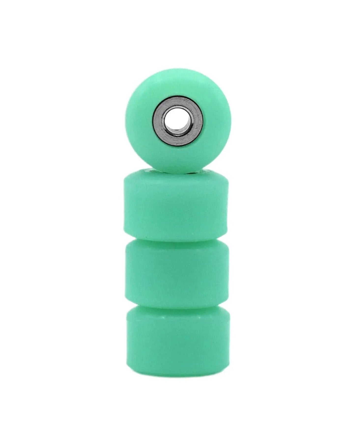 Apex 71D Urethane Fingerboard Wheels with New Street Style 7.7mm Diameter Ultra Spin Bearings, UV Neon Teal Teak Colorway