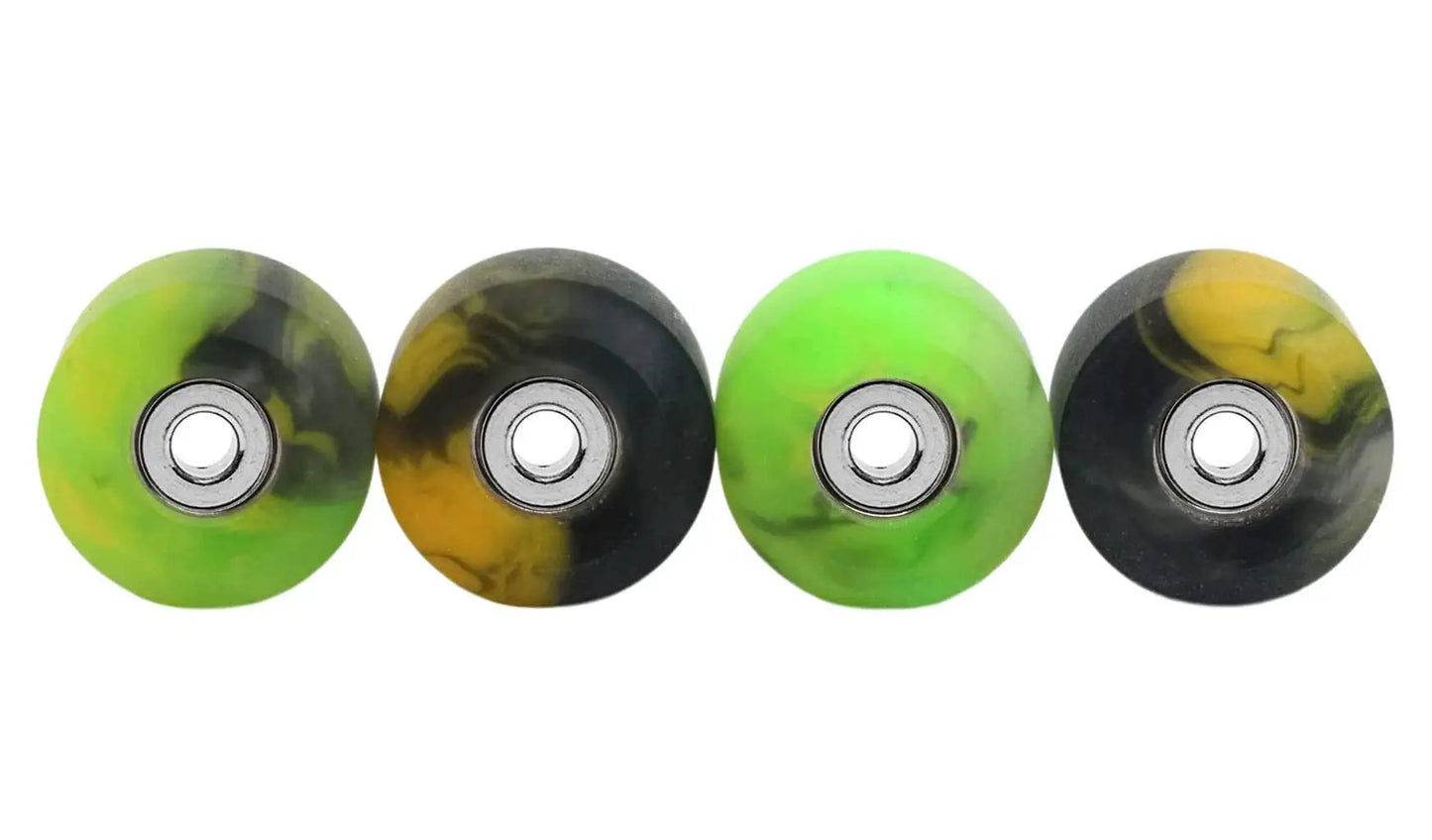 Apex 61D Urethane Fingerboard Wheels With New Street Style Pro Street Tricks 7.7mm in Spooky Swirl Colorway, set of four front view