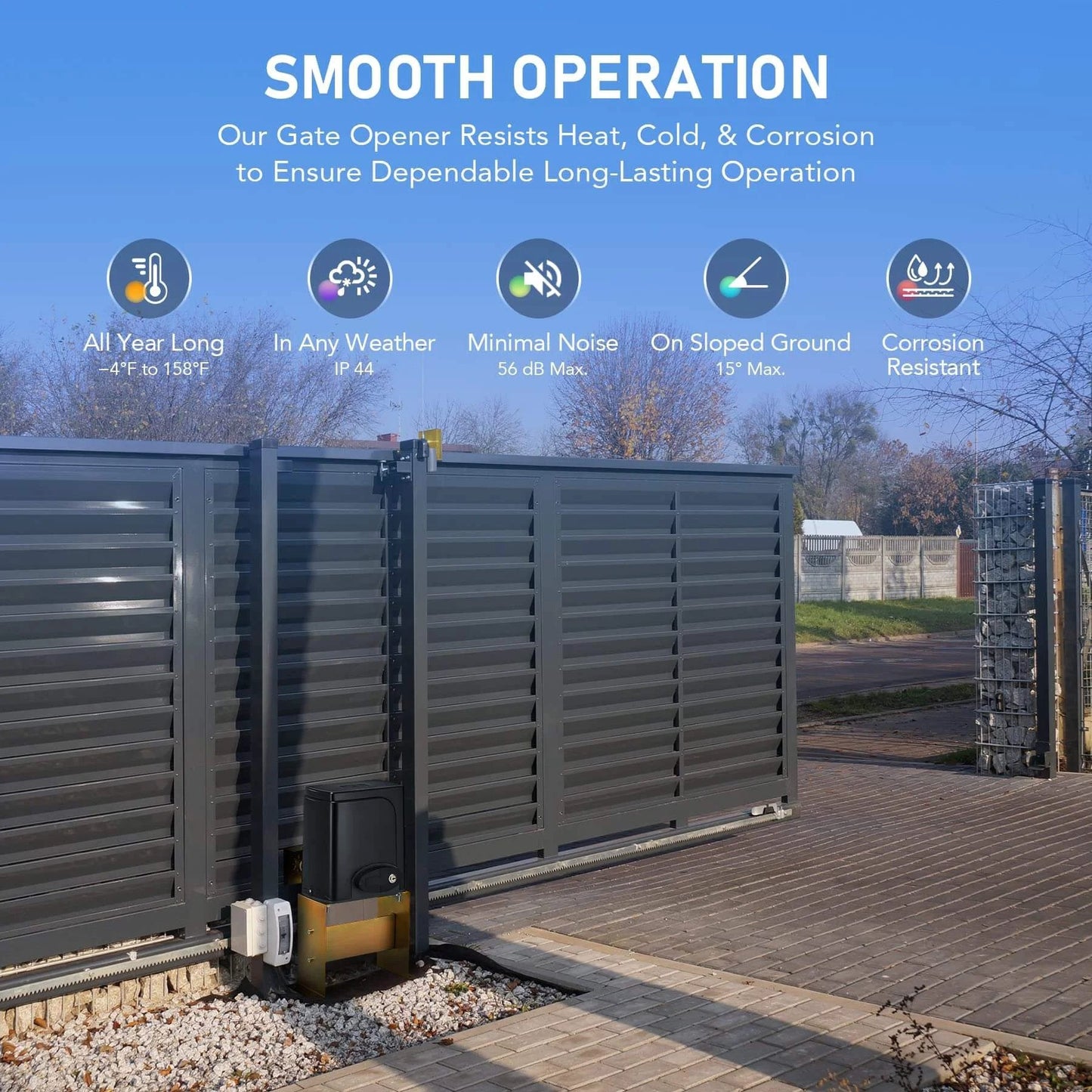 APP Smart Automatic Sliding Gate Opener Kit with 280W Motor for Driveway and Garden Gates up to 1400lb and 40ft with gate installed