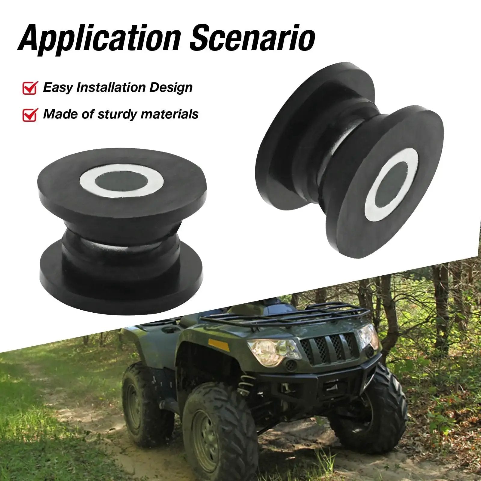 Eight Piece Absorber Shock Bushing And Bearing Sleeve Kit displayed on Arctic Cat ATV with text features