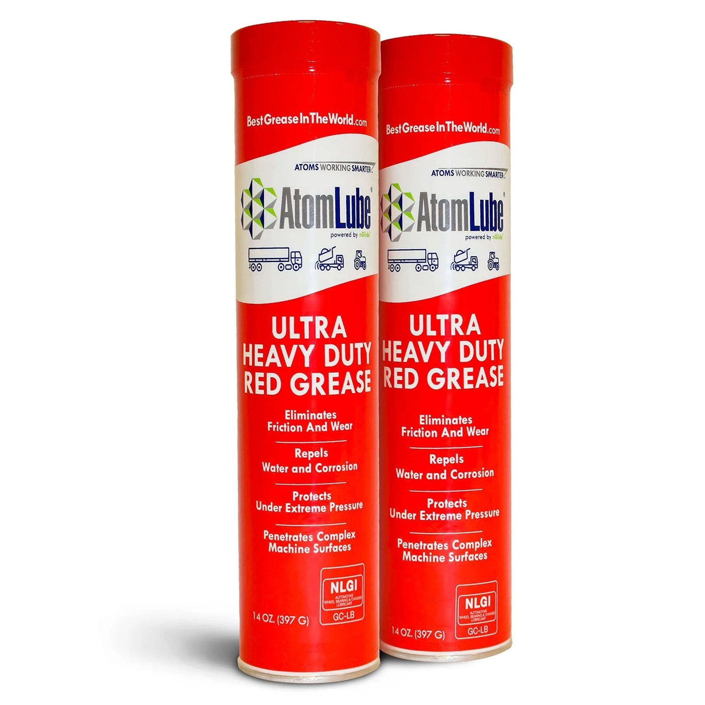 AtomLube Ultra Heavy Duty Red Grease, 2-Pack of 14 Oz. Tubes, Waterproof & High Temp Lubricant, Wheel Bearing Grease for Semi Truck Accessories