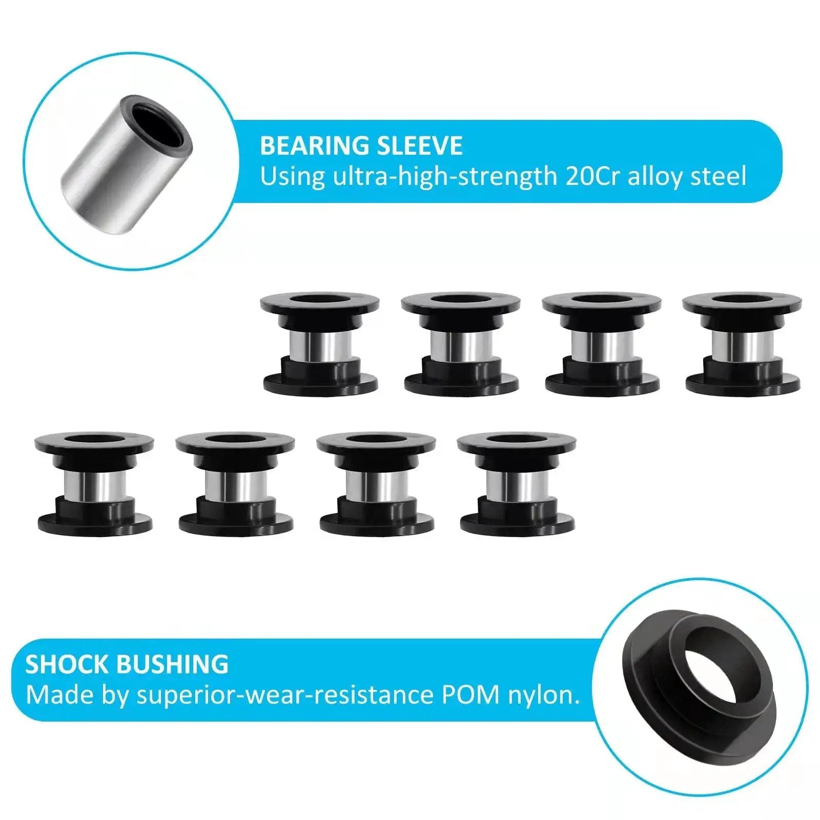 Bearing Sleeve And Shock Bushing Kits For Four Absorber ATV Suspension Fits Arctic Cat Models 250 300 375 400 500 650 700 And Bearcat 454 1996 To 2006 With 20Cr Ultrahigh Strength Bearing Sleeve Material 0604 310 0403 028