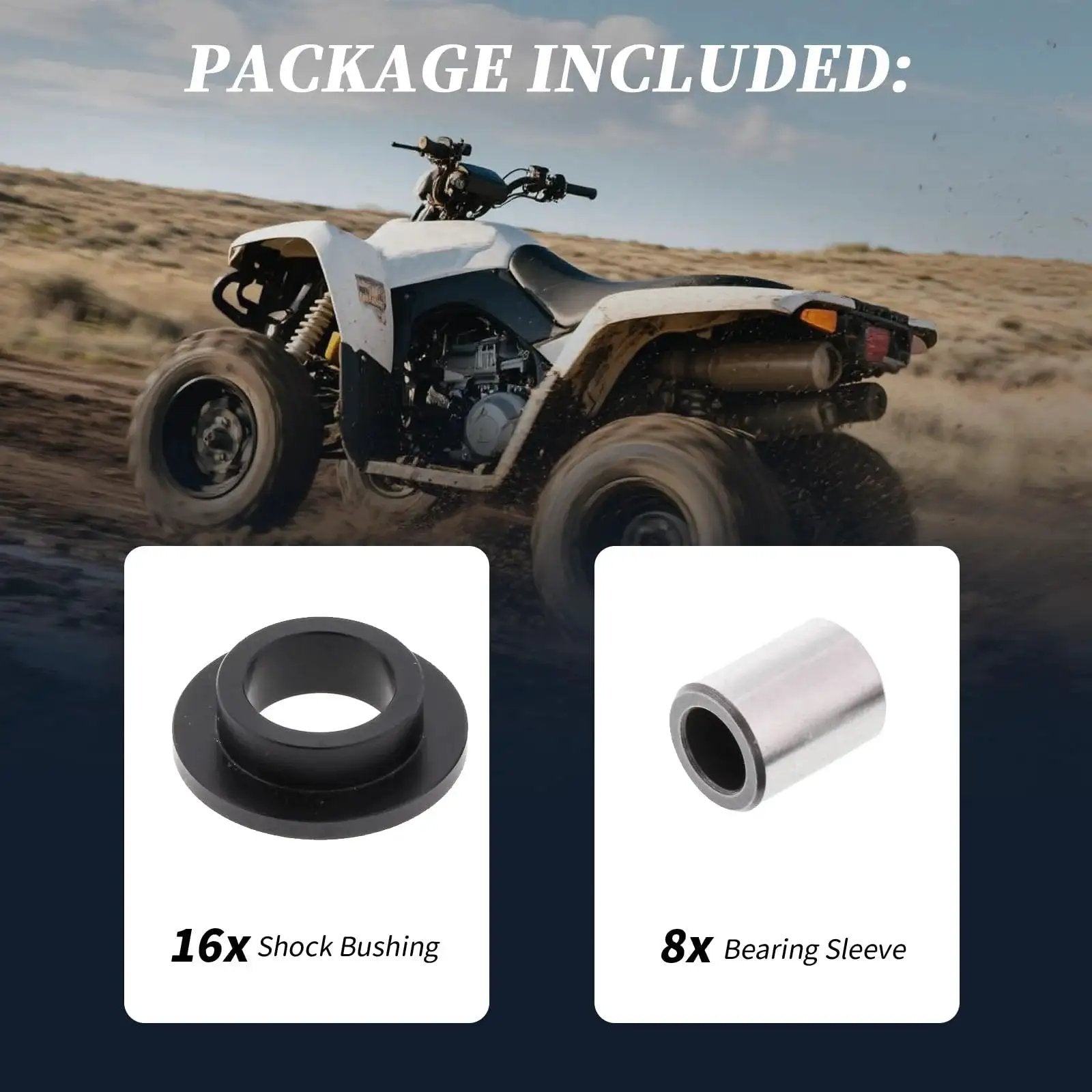 Shock Absorbing Bushing Bearing Sleeve Kit For ATV Front Suspension With 16 Shock Bushings and 8 Bearing Sleeves, Arctic Cat Models 250 300 375 400 1998-2006