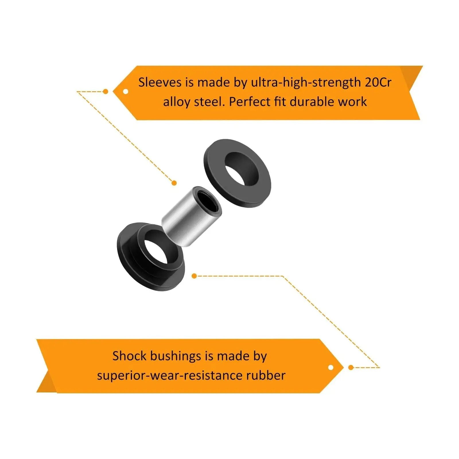Shock Bushing Kit 16 Pcs And Bearing Sleeve Kit 8 Pcs For Arctic Cat ATV Shock Absorbers showing 20Cr steel and rubber parts