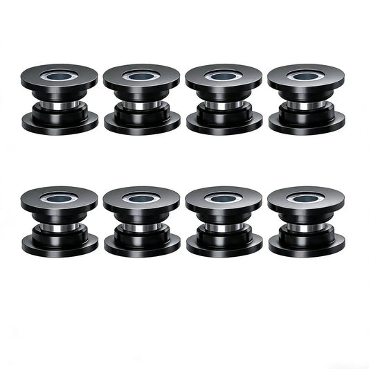 Close-up of Shock Absorbing Bushing Bearing Sleeve Kit for ATV Front Suspension, showing 8 black metal bushings arranged in two rows.