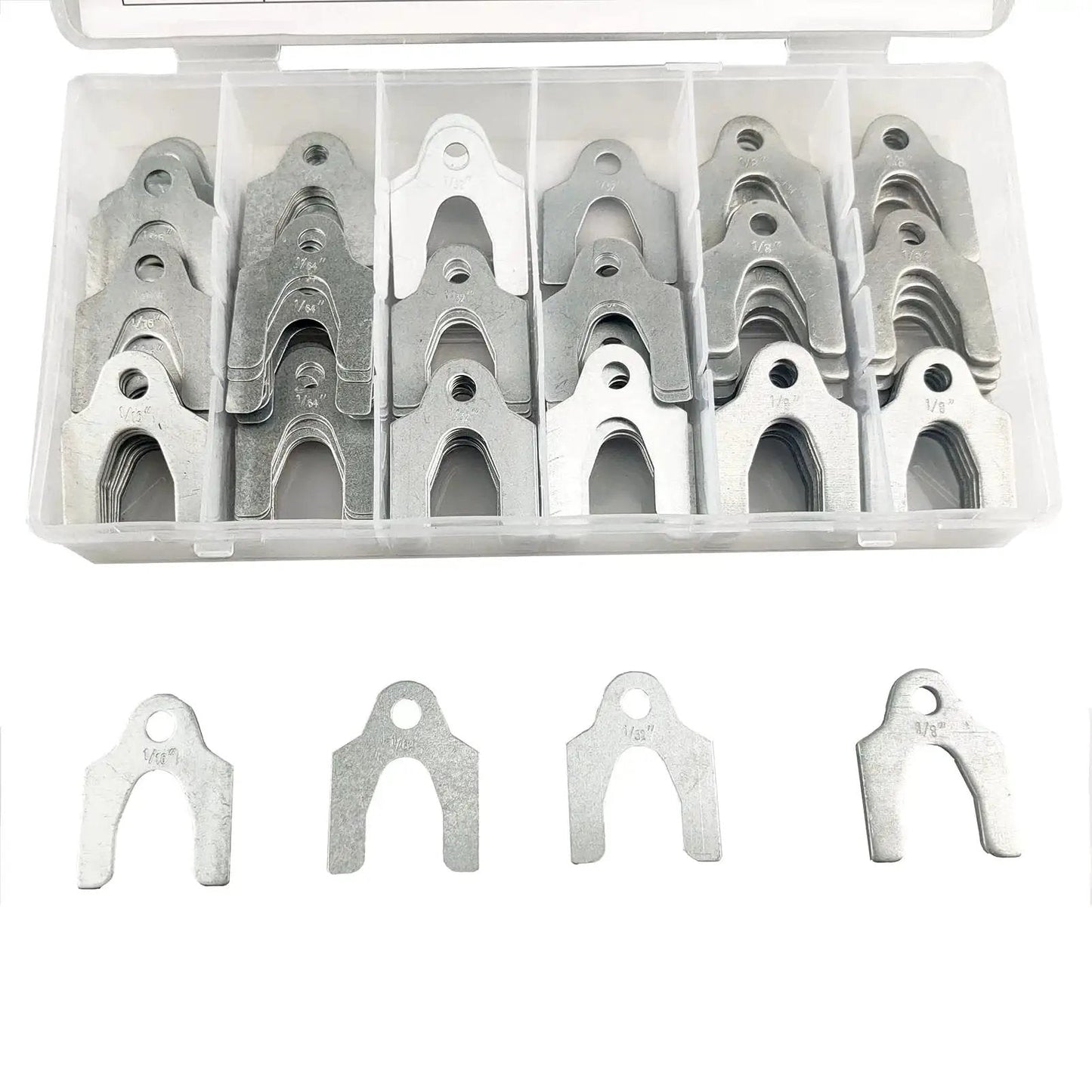 Auto Alignment Shim Set 144 Pieces In Four Sizes 1 64th 1 32nd 1 16th And 1 8th Inch for Camber Caster Toe with storage box