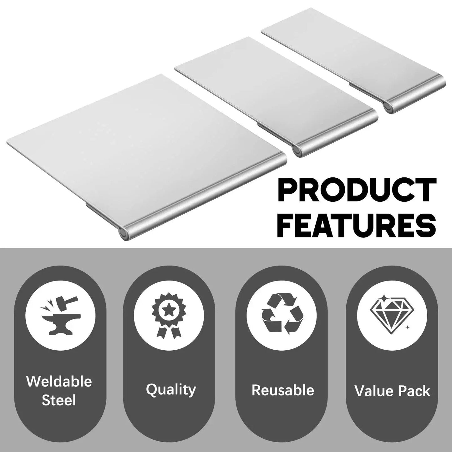 20 Piece Pull Plate Kit For Auto Body Repair With Heat Treated Steel Plates In 1 Inch, 1.5 Inch, And 3 Inch Sizes showing features
