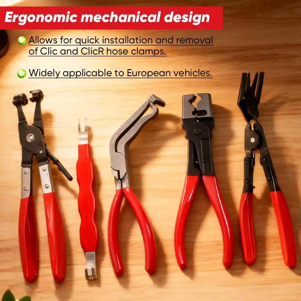 5 Piece Auto Electrical Pliers Kit For Auto Repair Includes 60 Degree Angled Connector Separator Pliers Hose Clamp Pliers
