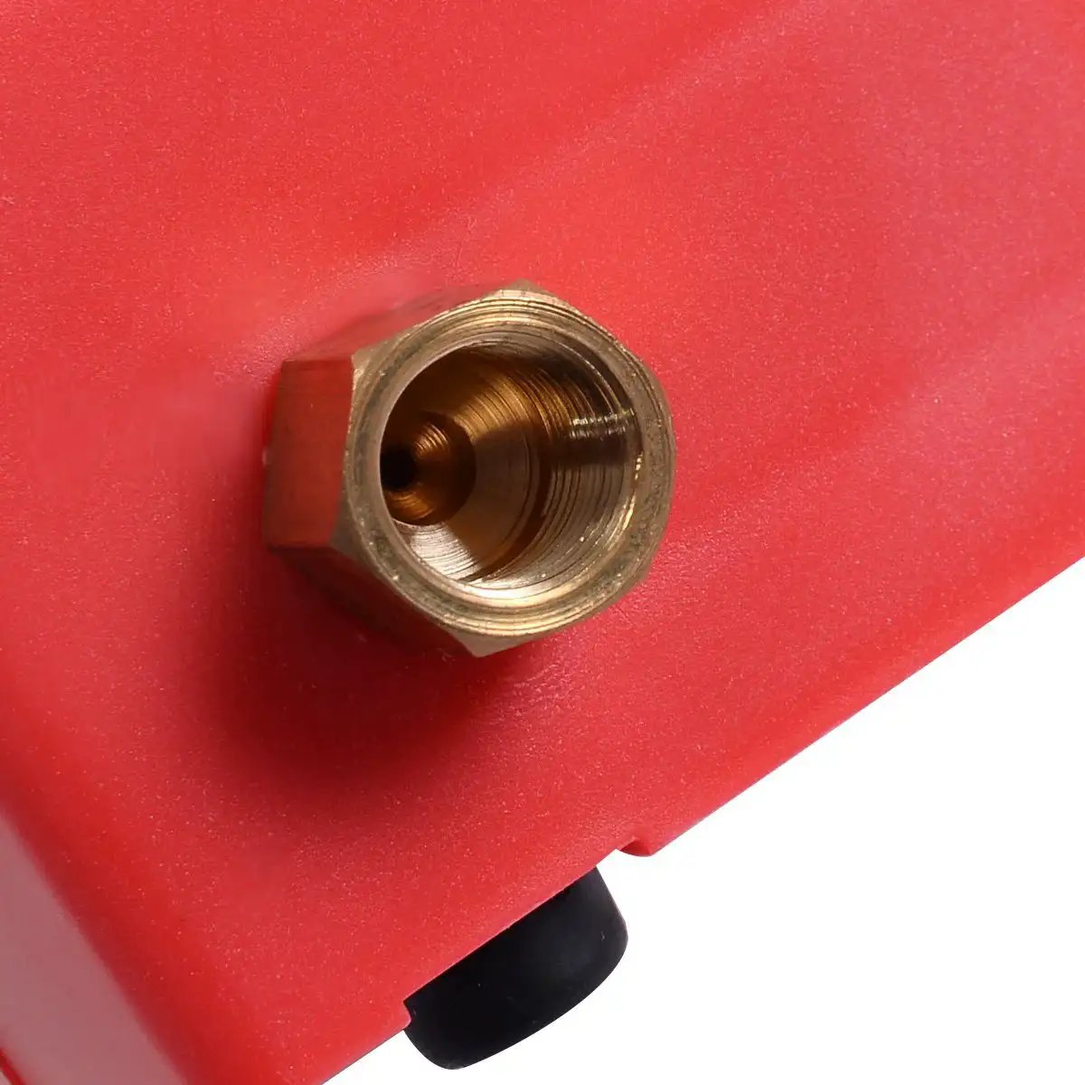 Close-up of brass connector on Auto Operated Vacuum Pump for Car Air Conditioning System, Lightweight AT4280 Part Number tool.