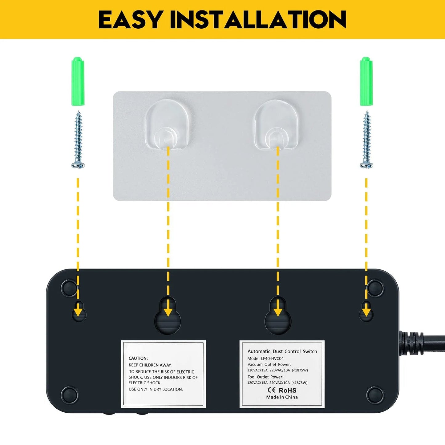 Automatic Vacuum Switch For Power Tools With Real Time Power Monitoring And Autoswitch Delay, showing installation components and mounts.