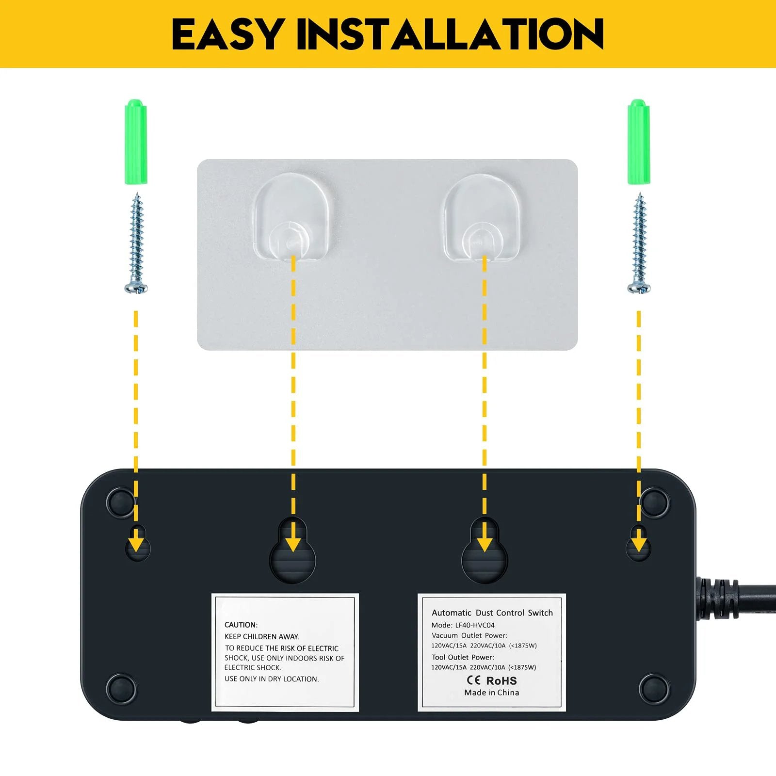 Automatic Vacuum Switch For Power Tools With Real Time Power Monitoring And Autoswitch Delay, showing installation components and mounts.