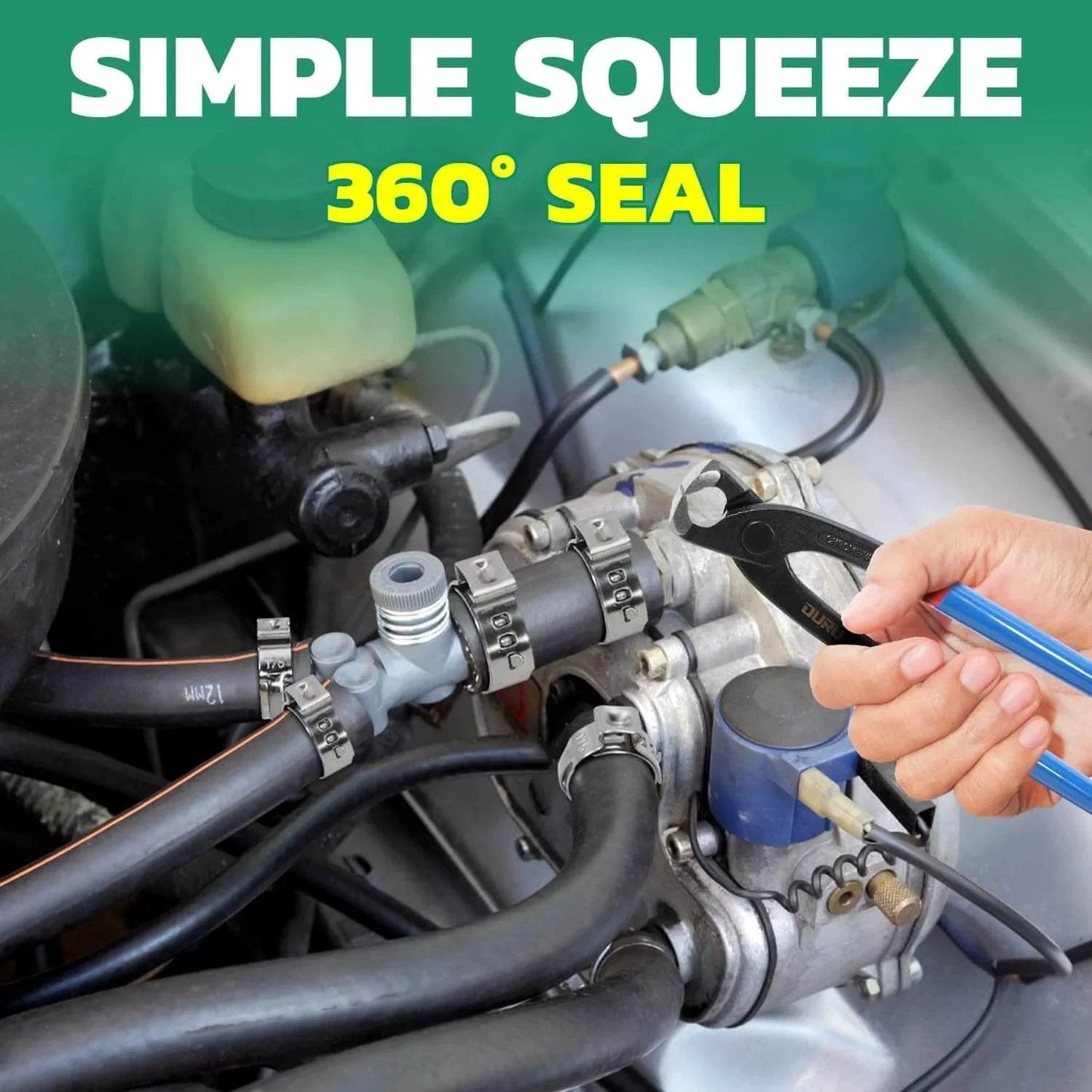 Installation of 50 Pieces Single Ear Hose Clamps 15.3 To 18.5 Mm 304 Stainless Steel Stepless Adjustable Cinch Clamps for automotive plumbing pipe.