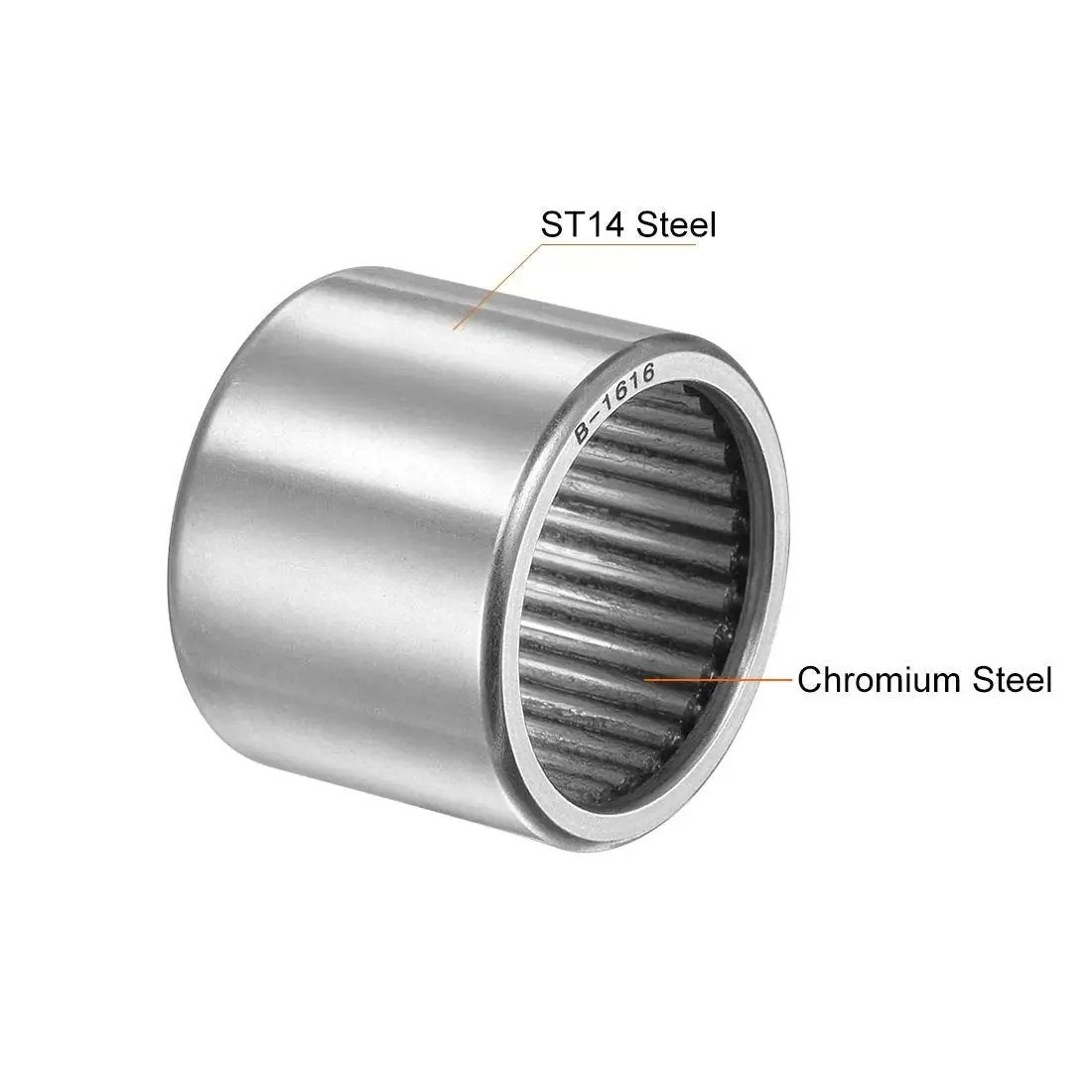 B1616 Needle Roller Bearing Open Cup Full Complement For Tight Spaces 1 Inch ID One And A Quarter Inch OD 1 Inch Width Steel