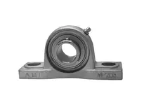 Front view of MUCP205-14RF 7/8 in (22.23 mm) set-screw pillow block bearing with corrosion-resistant stainless housing.
