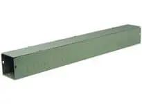 Metal rectangular duct, grey color, for HVAC systems, showing elongated shape and mounting brackets.