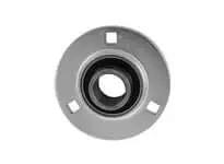 Front view of 30mm Narrow Set-Screw Flange Bearing Insert PF6 - Single Pressed-Steel 3-Bolt Flanged Housing, M10 Bolt, Contact Seal ball bearing.