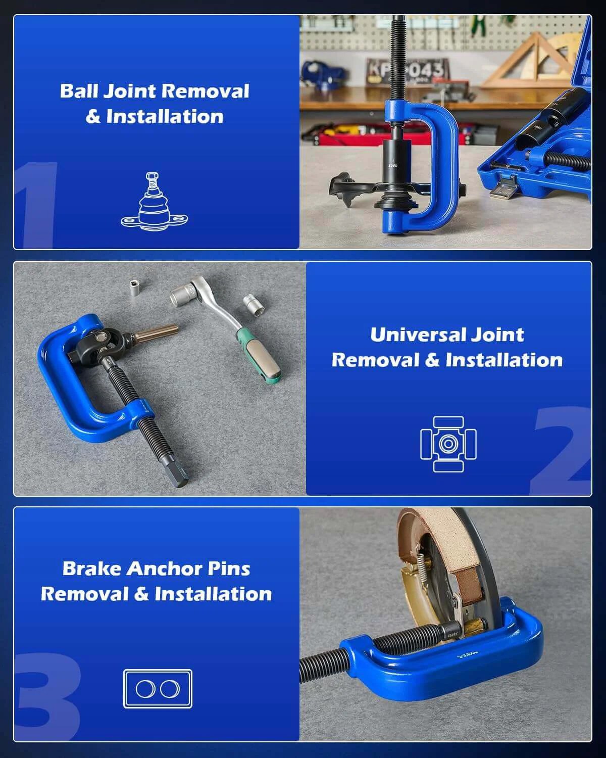 Ball Joint Press Kit, 21-Piece Ball Joint Removal Tool for Installing and Removing Ball Joints, U Joints, Anchor Pins displayed.