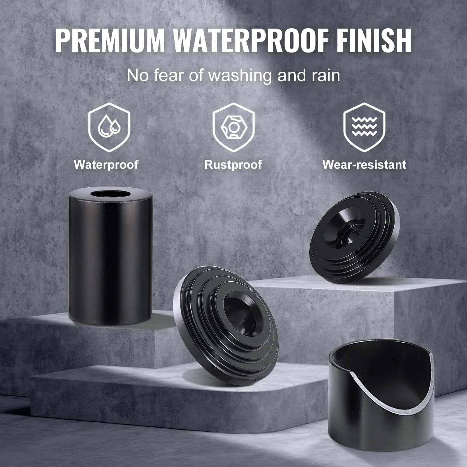 Close-up of Ball Joint Press Kit, 21 pcsTool Kit, showing waterproof, rustproof tools on concrete steps, ideal for 2WD and 4WD car repairs