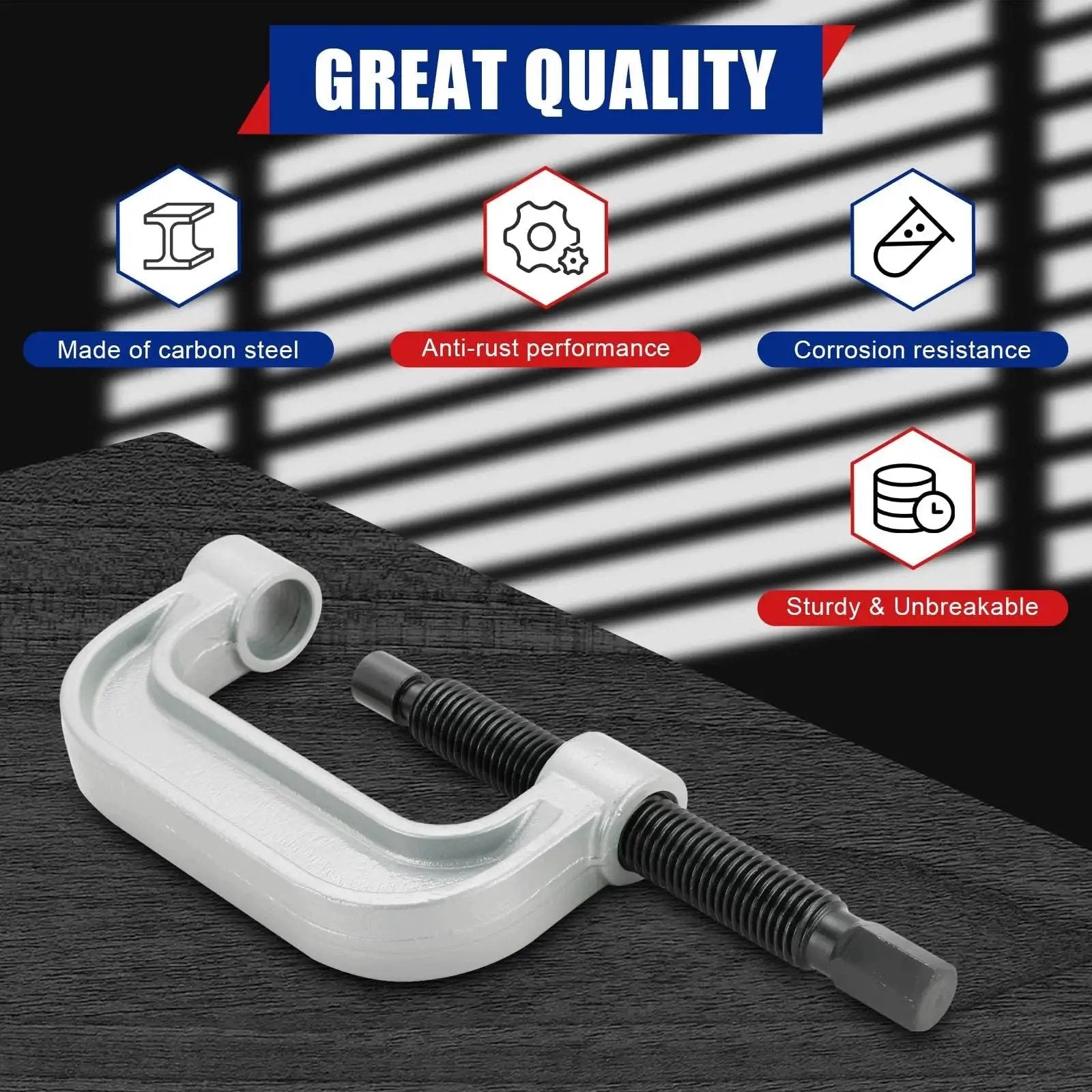 Heavy Duty Ball Joint Removal Tool And U Joint Press Kit with carbon steel construction and anti-rust finish on display.