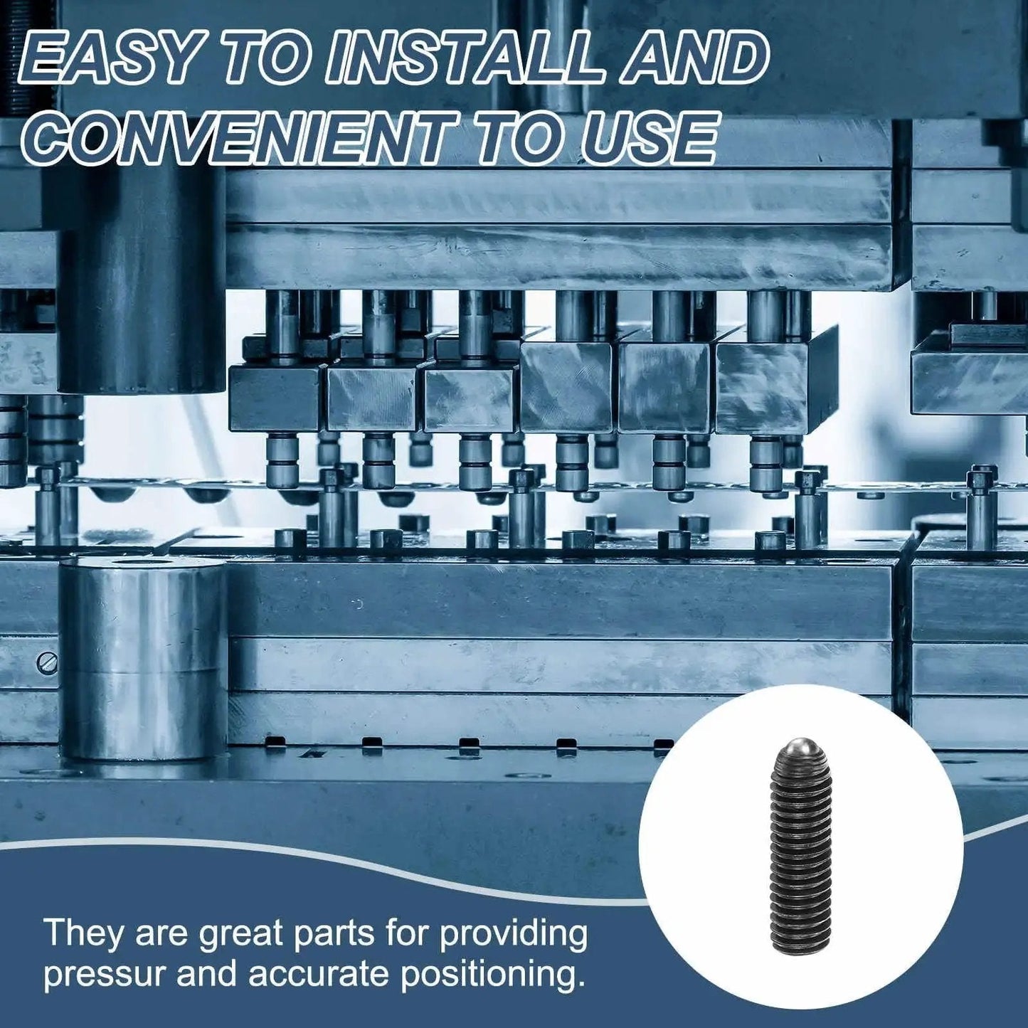 Machinery setup with 10 Pieces M6 Thread Ball Plungers With Hex Socket, black spring plunger shown for positioning tools