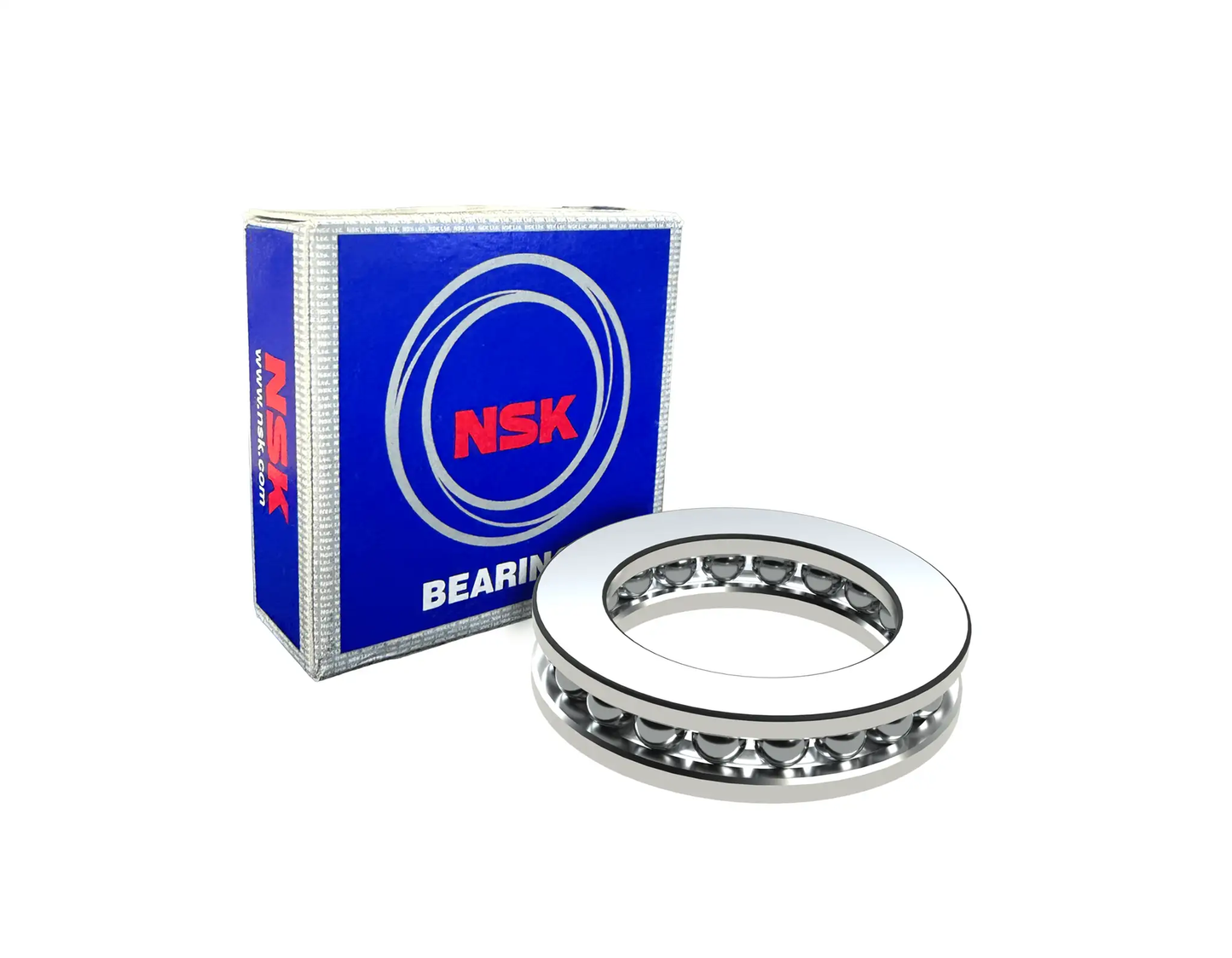Axial Deep Groove Ball Bearing 54313 U NSK 65 Mm ID, 120 Mm OD, 79 Mm Width, High Precision Tolerance, box and bearing view