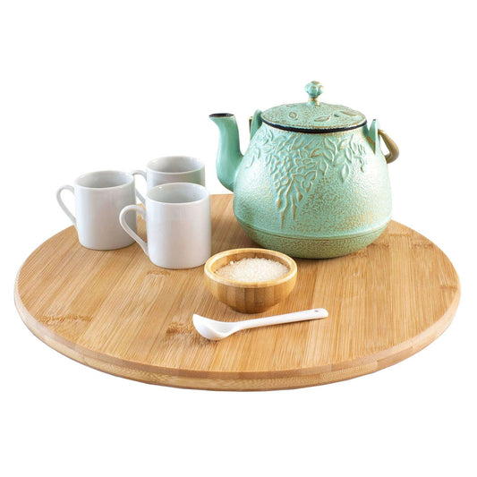 14 inch bamboo lazy susan organizer designed for cabinets and pantries, round bamboo turntable for kitchen counters and spice storage