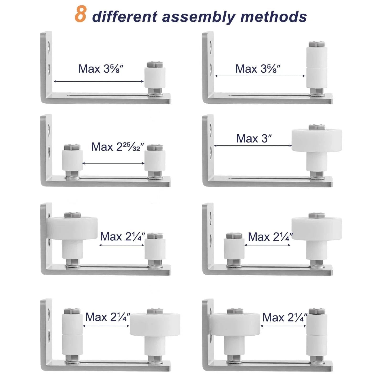 Sliding Barn Door Floor Guide With Bottom Adjustable Roller 8 Setup Options for DIYers showing 8 different assembly methods