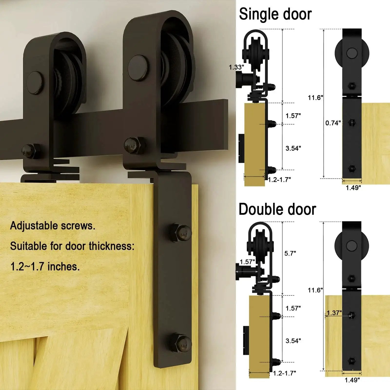 108 Inch Bi Folding Sliding Barn Door Hardware Kit with 9 Foot Heavy Duty Track and Nylon Roller Bearings installation details