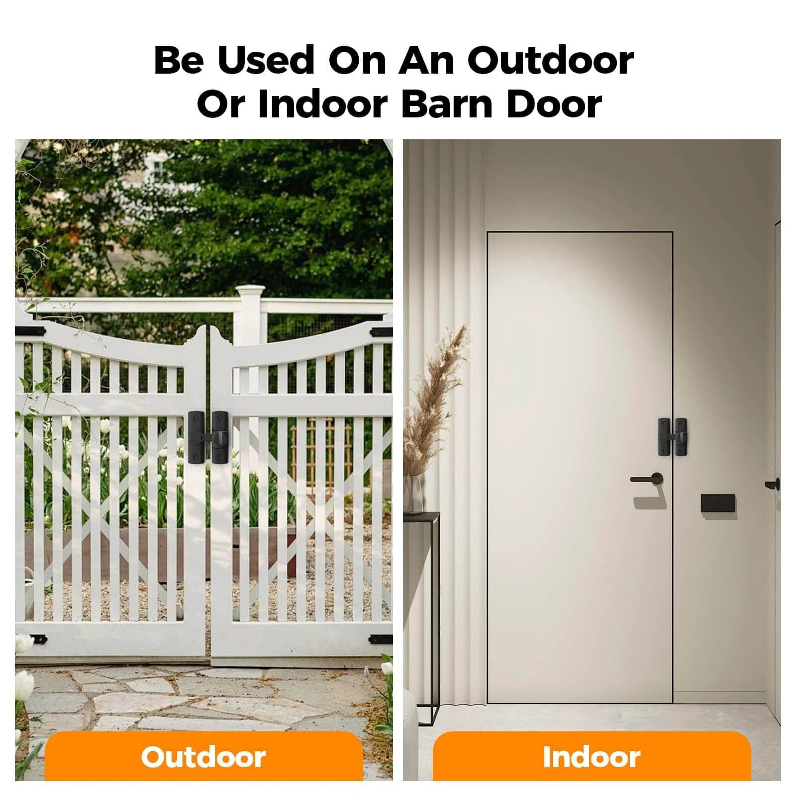 Outdoor and indoor installation of 2 Pcs Degree Barn Door Latch, 180/90 Sliding Barn Door Lock，Sliding Gate Latch Lock for cabinets and doors.