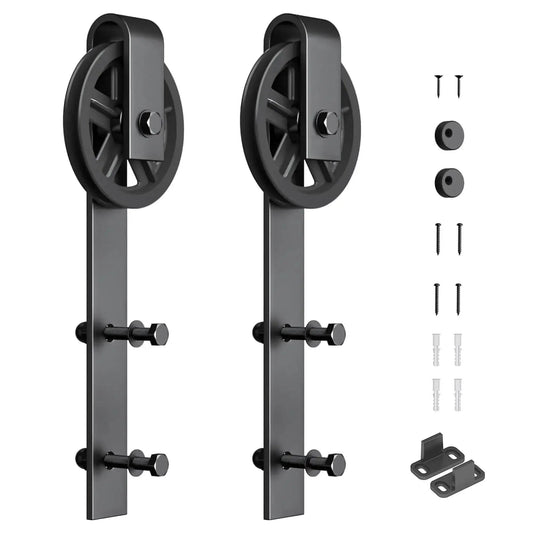 2 Pack Barn Door Roller Kit With Large Wheel Hangers Easy To Install For Thick Door Tracks Fits Door Thickness 1 3 8 To 1 3 4 Inches Black Finish Carbon Steel Body POM Wheel Supports Up To 260 Lb Weight Capacity