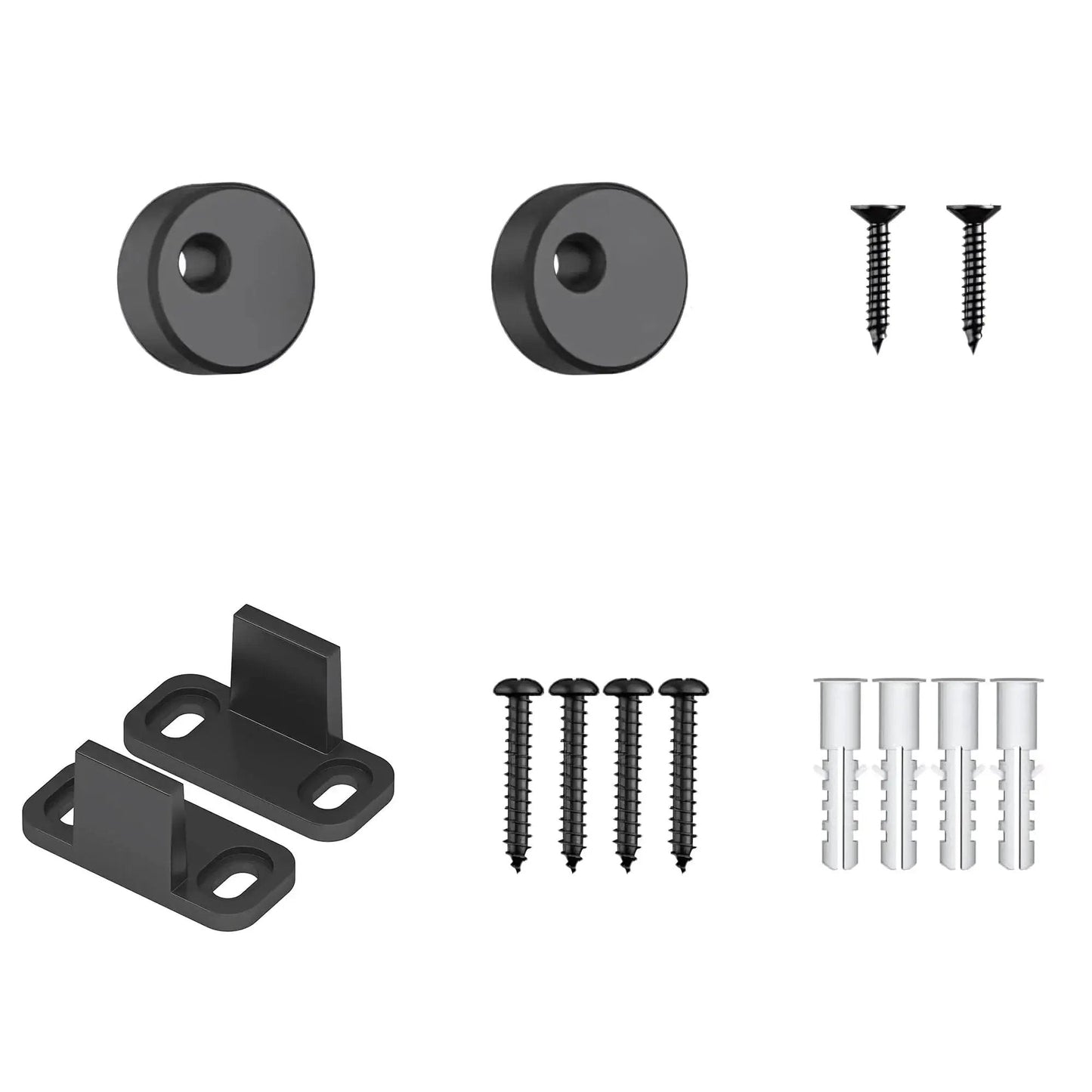 2 Pack Barn Door Roller Kit With Large Wheel Hangers Easy To Install For Thick Door Tracks Fits Door Thickness 1 3 8 To 1 3 4 Inches Black Finish Carbon Steel Body POM Wheel Supports Up To 260 Lb Weight Capacity, showing hardware components