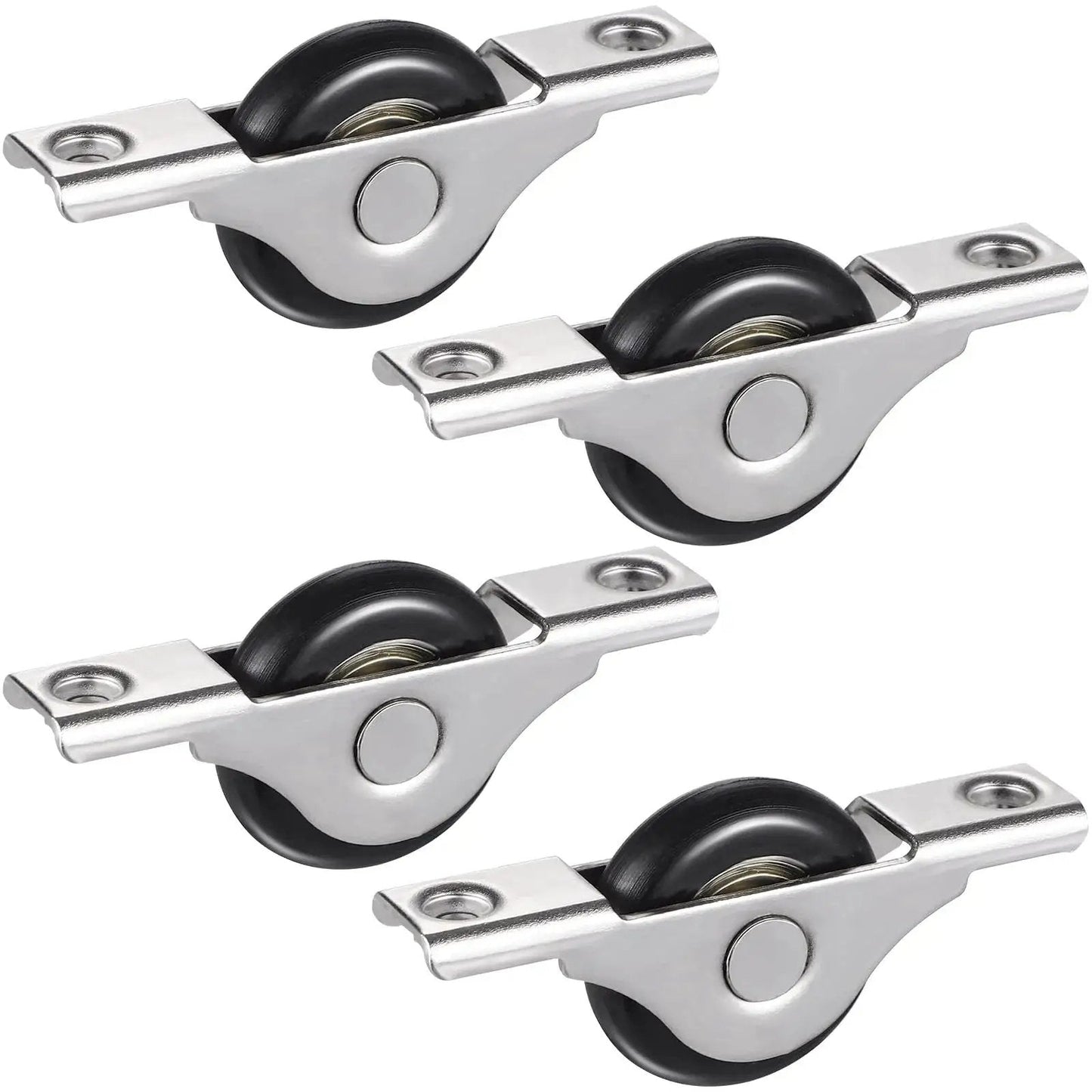 4 Pieces Barn Door Kit With Sliding Door Rollers And Track Wheels For Wardrobe Cupboard Cabinets Includes Bottom Pulley And Scroll Wheel Hardware For Smooth Easy Sliding Ideal For Home And Office Decor Great For Quick Install shown in silver and black.