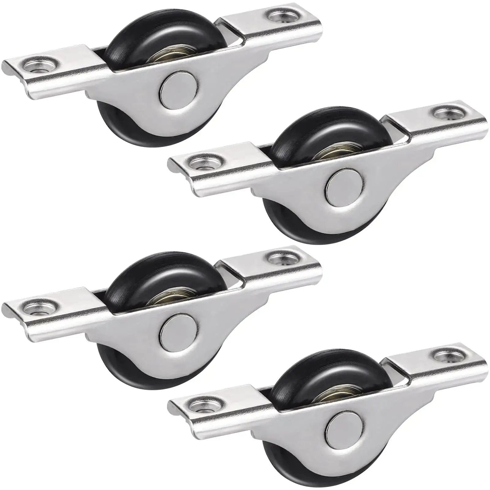 4 Pieces Barn Door Kit With Sliding Door Rollers And Track Wheels For Wardrobe Cupboard Cabinets Includes Bottom Pulley And Scroll Wheel Hardware For Smooth Easy Sliding Ideal For Home And Office Decor Great For Quick Install shown in silver and black.