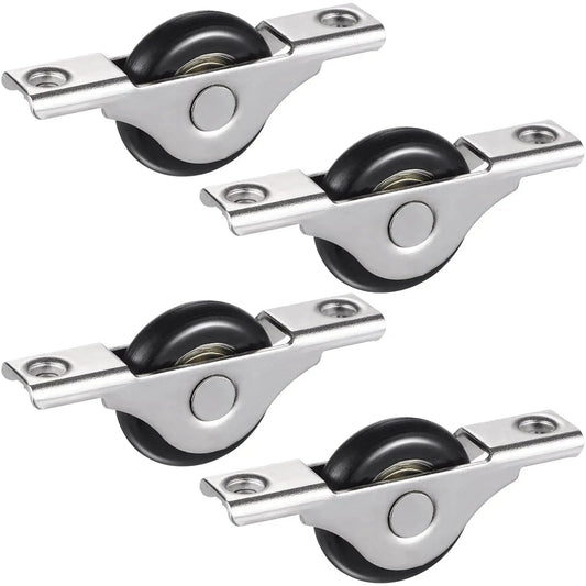4 Pieces Barn Door Kit With Sliding Door Rollers And Track Wheels For Wardrobe Cupboard Cabinets Includes Bottom Pulley And Scroll Wheel Hardware For Smooth Easy Sliding Ideal For Home And Office Decor Great For Quick Install shown in silver and black.