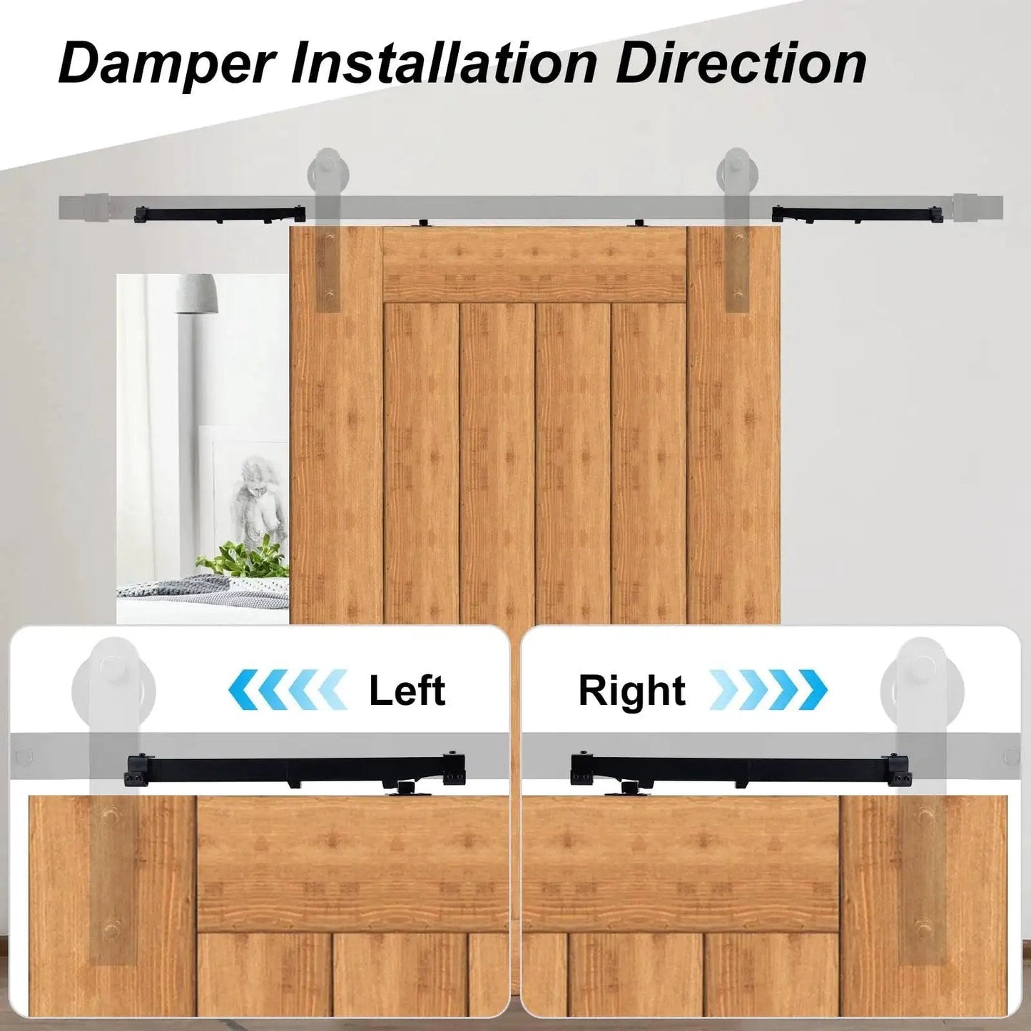 Four Pack Barn Door Soft Close Mechanisms With Spring Buffer Dampers for Sliding Doors Up To 160 Lbs installation diagram