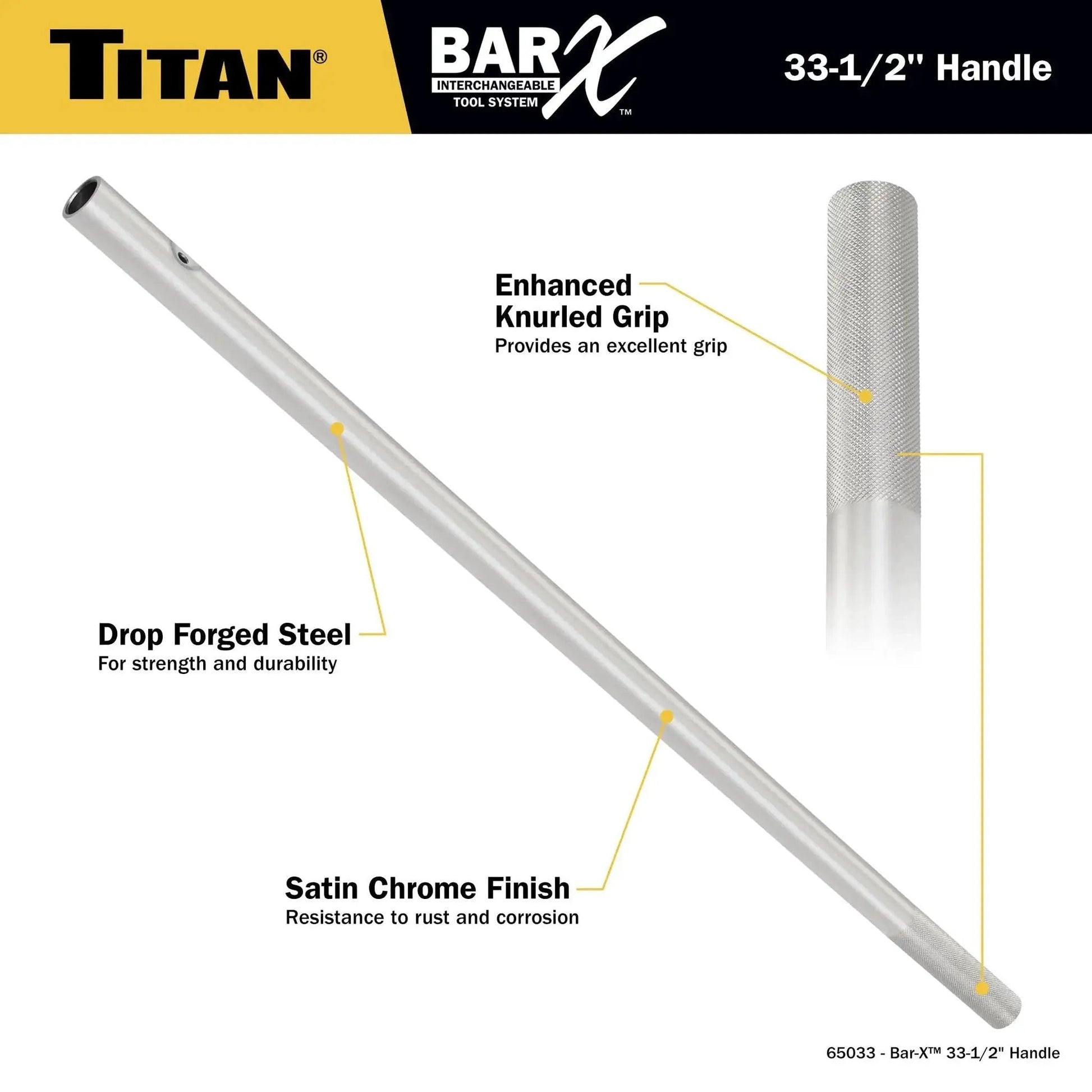 Bar-X 65033 33 1/2 Inch Handle For Bar-X Ratchets And Breaker Bars With Heavy Duty Drop Forged Steel Construction, Satin Chrome Finish