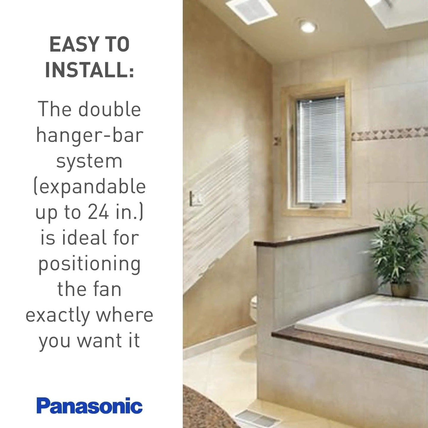 Bathroom showing Whisper Quiet 290 CFM Ceiling Bathroom Exhaust Fan For Ultra Silent Ventilation Energy Star Certified Durable Double Tapered Wheel In Ceiling Mount Panasonic FV 30VQ3 With Installation Kit FV NLF06G installed