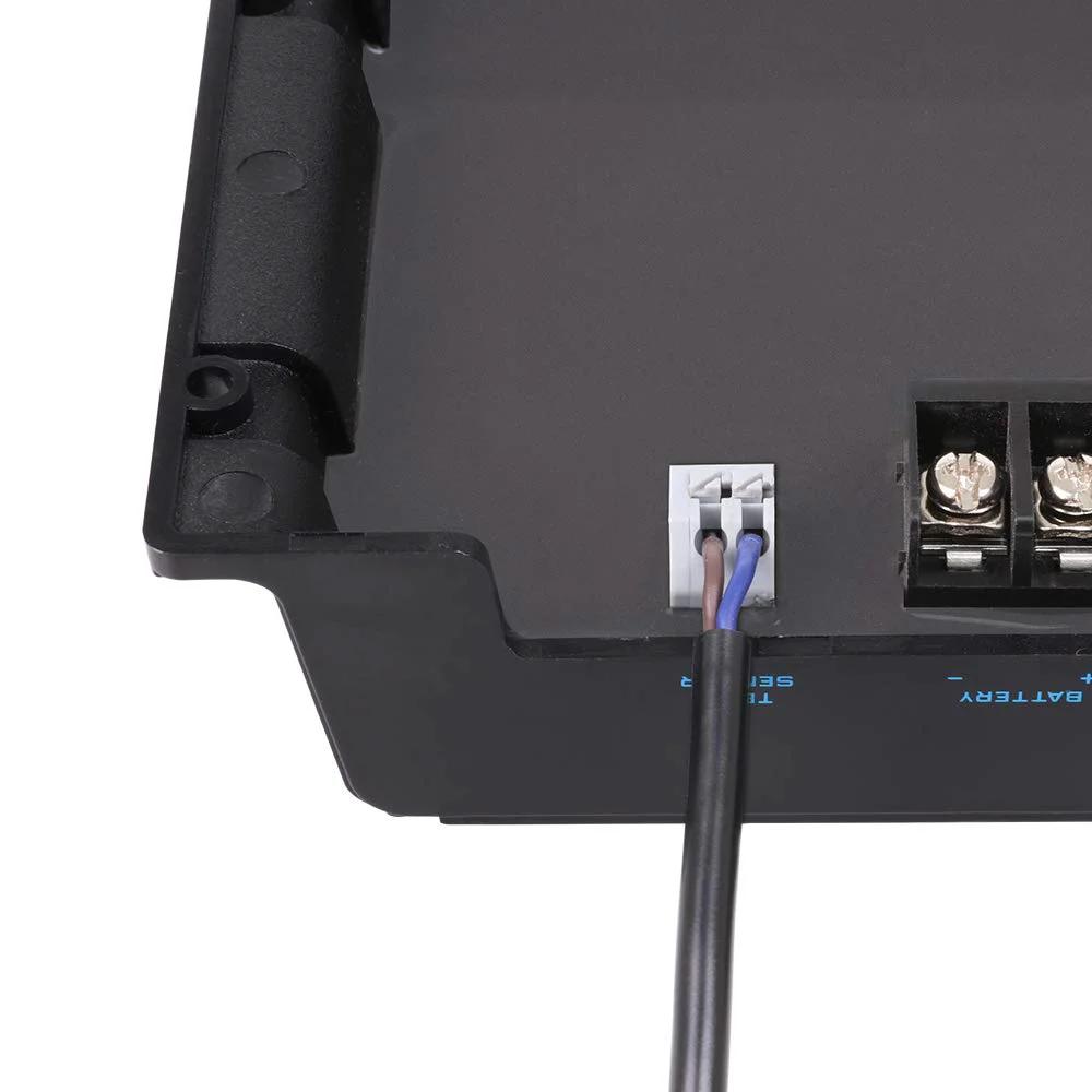 Dope Battery Temperature Sensor For Solar Charge Controllers By Renogy, back view showing connection wires and terminals.