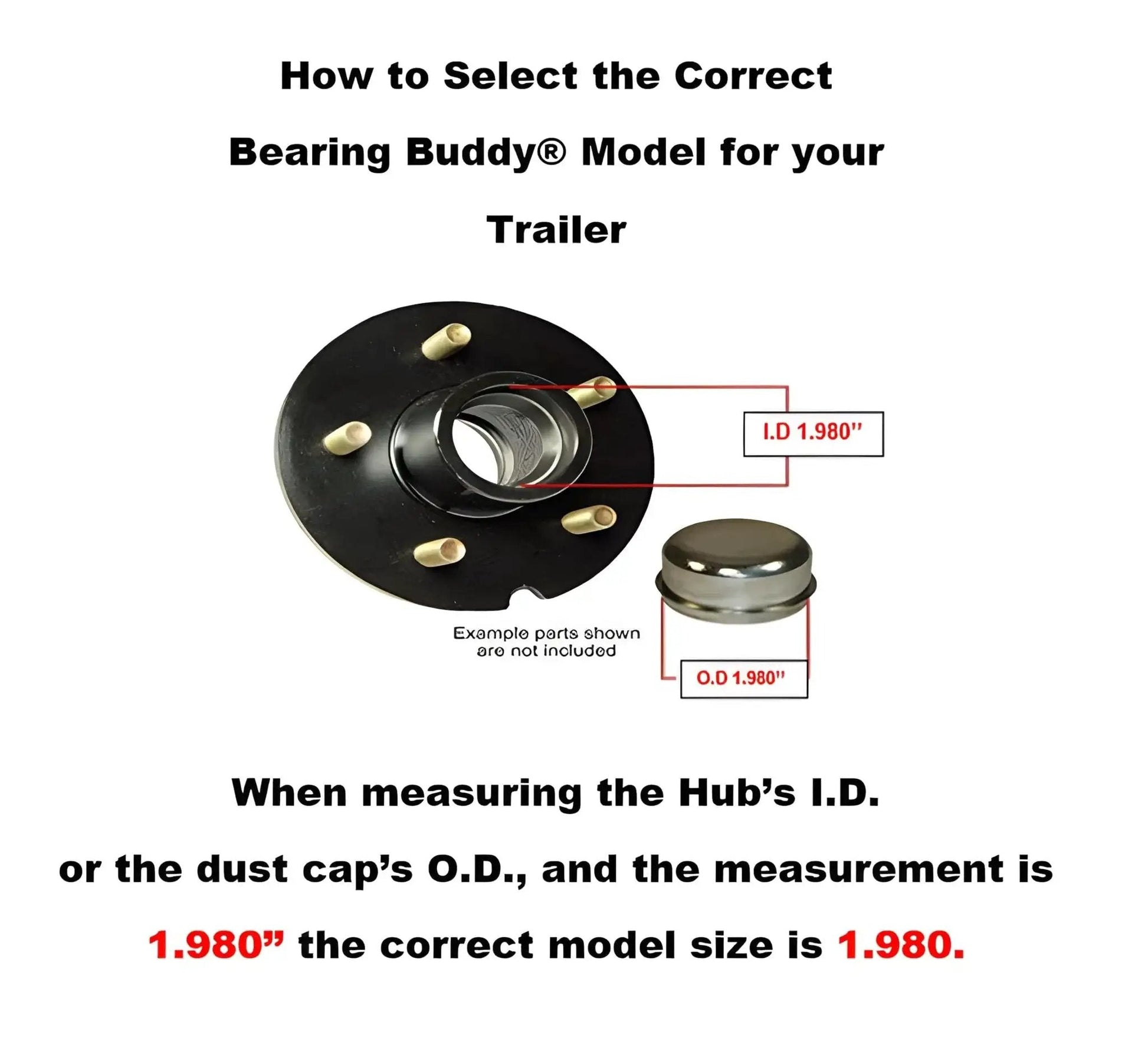 Diagram for selecting Bearing Buddy model with 1.980 inch ID hub and OD dust cap
