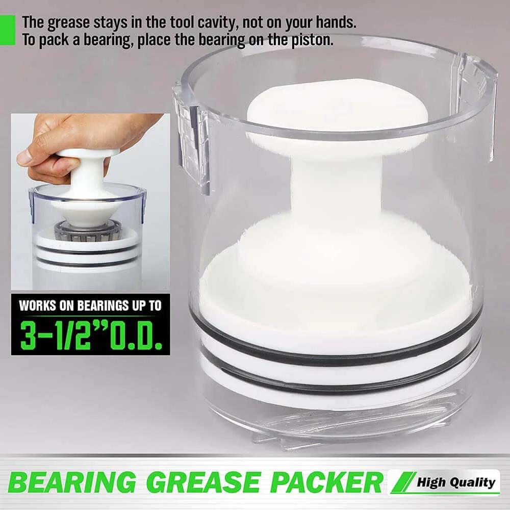 Premium Bearing Packer Kit, Portable Handy Wheel Bearing Packer Tool, effortlessly flushes old grease and repacks wheel bearings