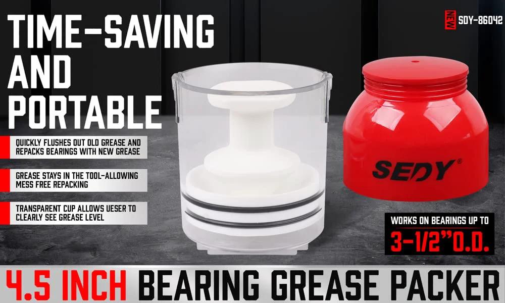 4.5 inch Premium Bearing Packer Kit with red grease container, Handy Wheel Bearing Packer Tool Portable, for bearings up to 3-1/2 inch O.D.