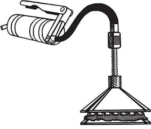 Illustration of a 65250 Bearing Packer with a connected nozzle for efficient wheel maintenance and installation.