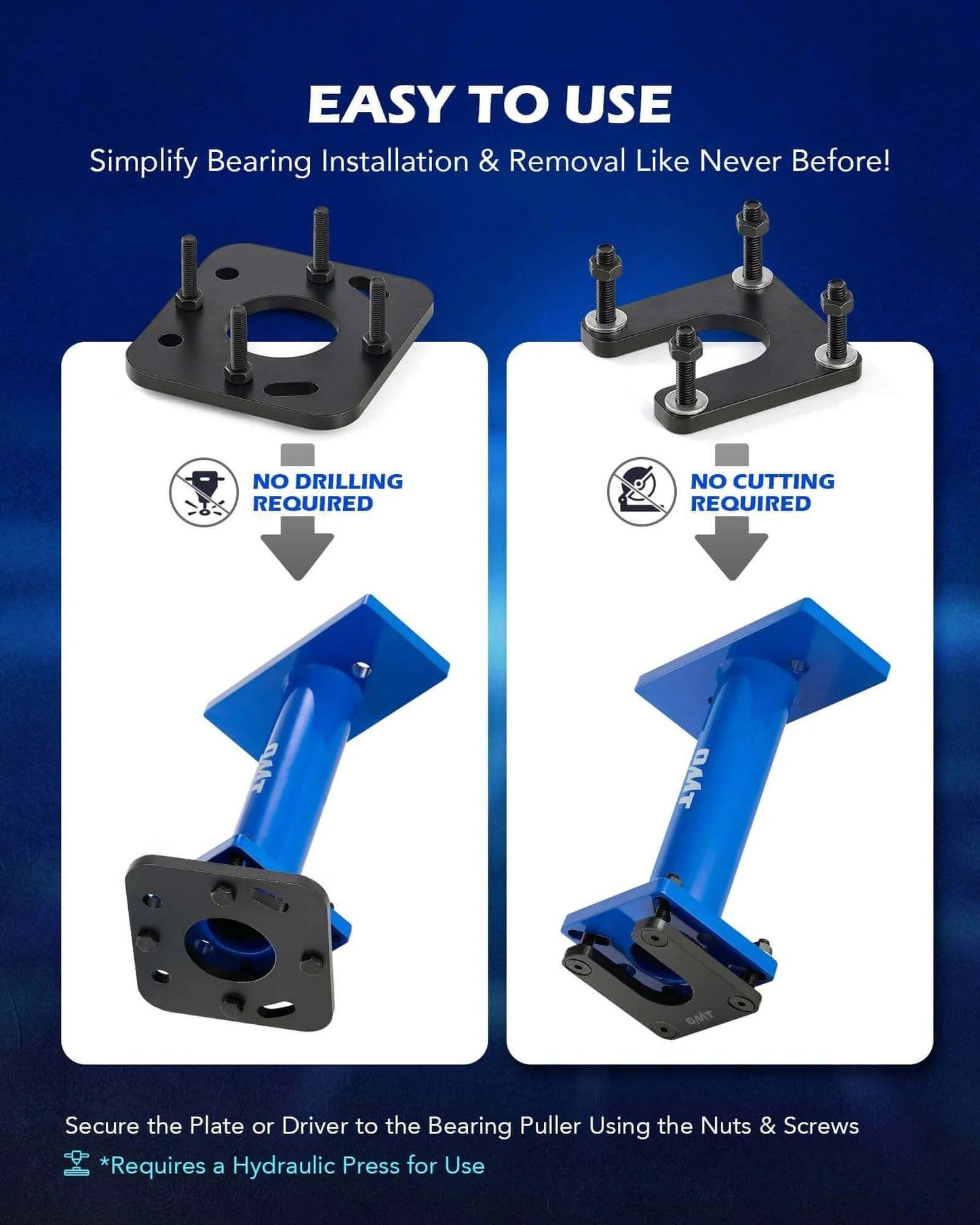 Rear Axle Bearing Puller and Installer tool with plates and screws, easy assembly instruction.