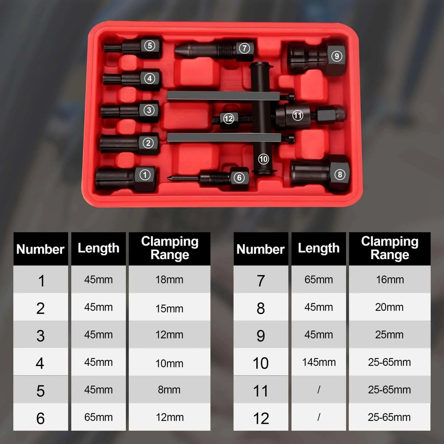 Bearing Puller Kit, 10 Pcs Blind Hole Bearing Puller Set, 8-25 mm Motorcycle Wheel Inner Bearing Puller Tool Set in red case