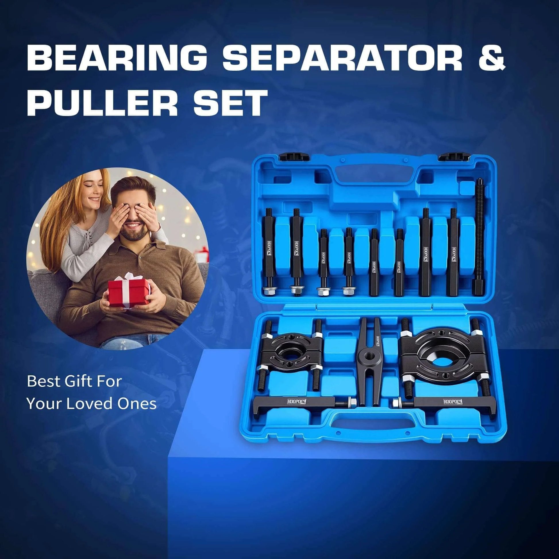 14 pcs bearing puller and splitter kit 5 ton with 2 and 3 inch separator jaws in blue case